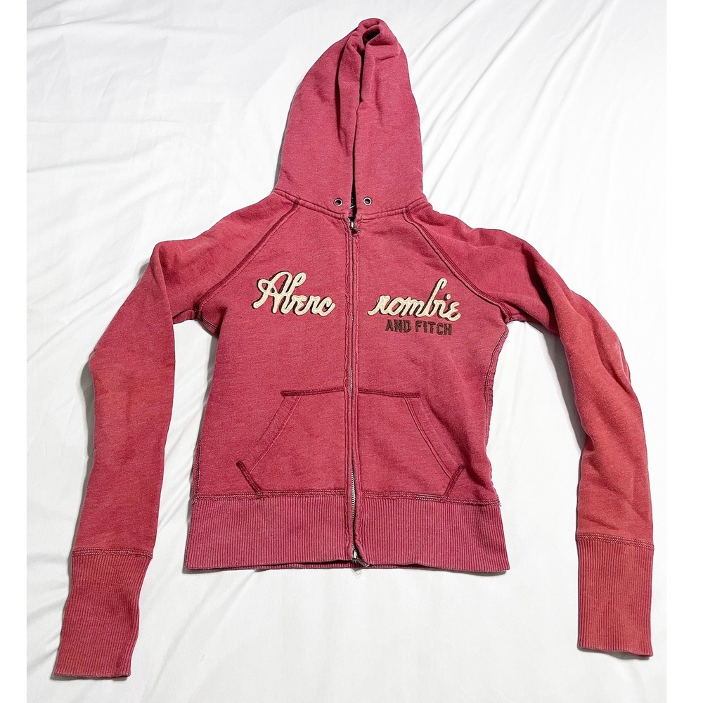 Abercrombie & Fitch Womens Y2K Vintage Full Zip Hoodie Embroidered Red Size M‎